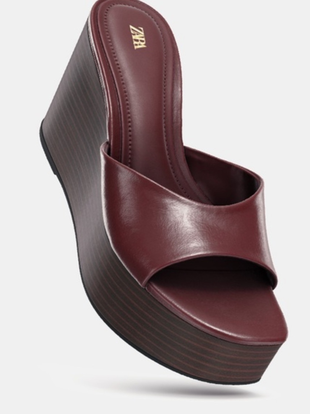 Zara Maroon Open-Toe Platform Wedge Sandal